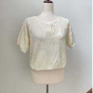 Vintage 80s Kenneth Too! Floral Pointelle Knit Sweater Size M Cream Cottagecore